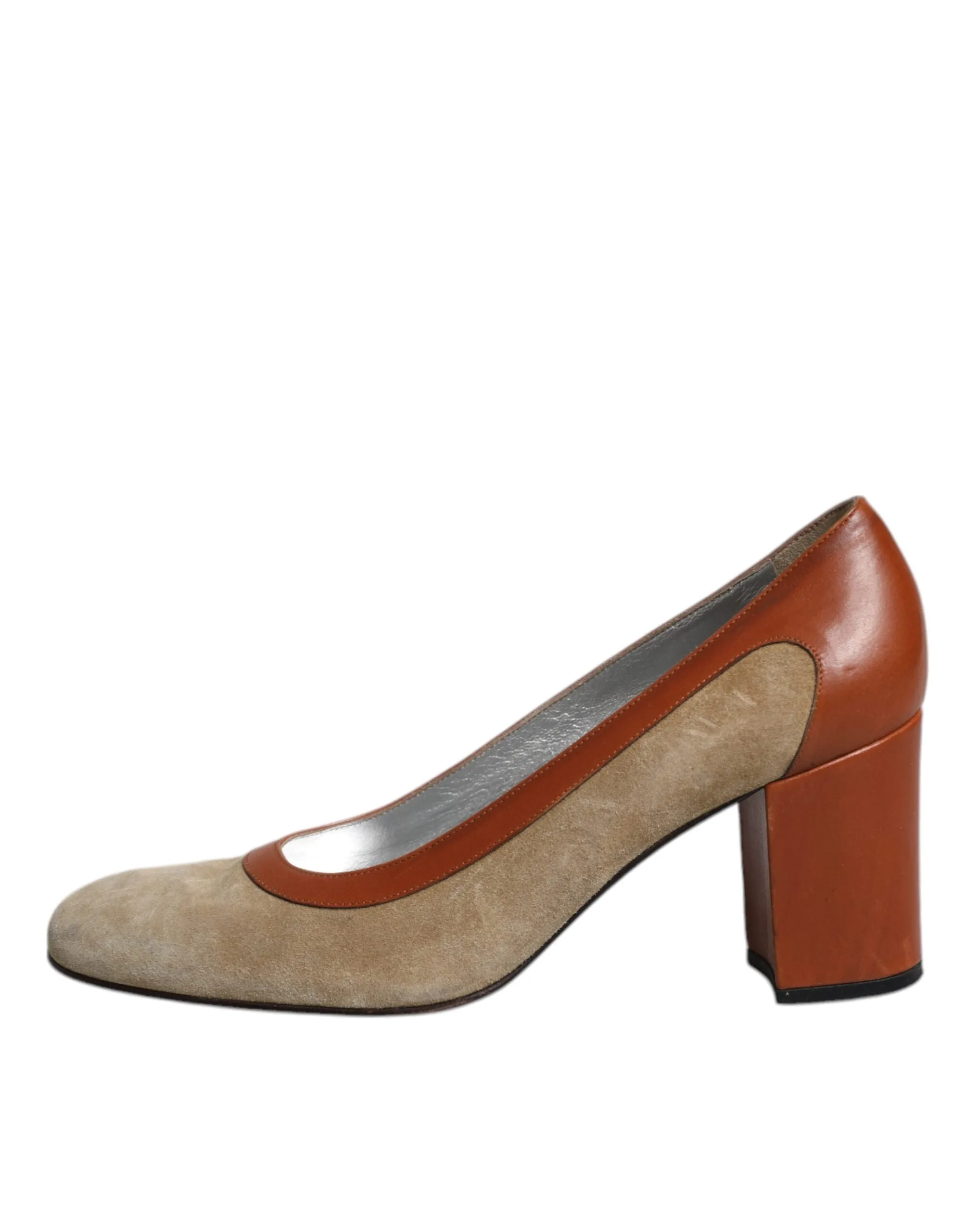 Dolce&Gabbana Women Beige Pumps 100% Leather Block High Heel Classic Shoes EU 40