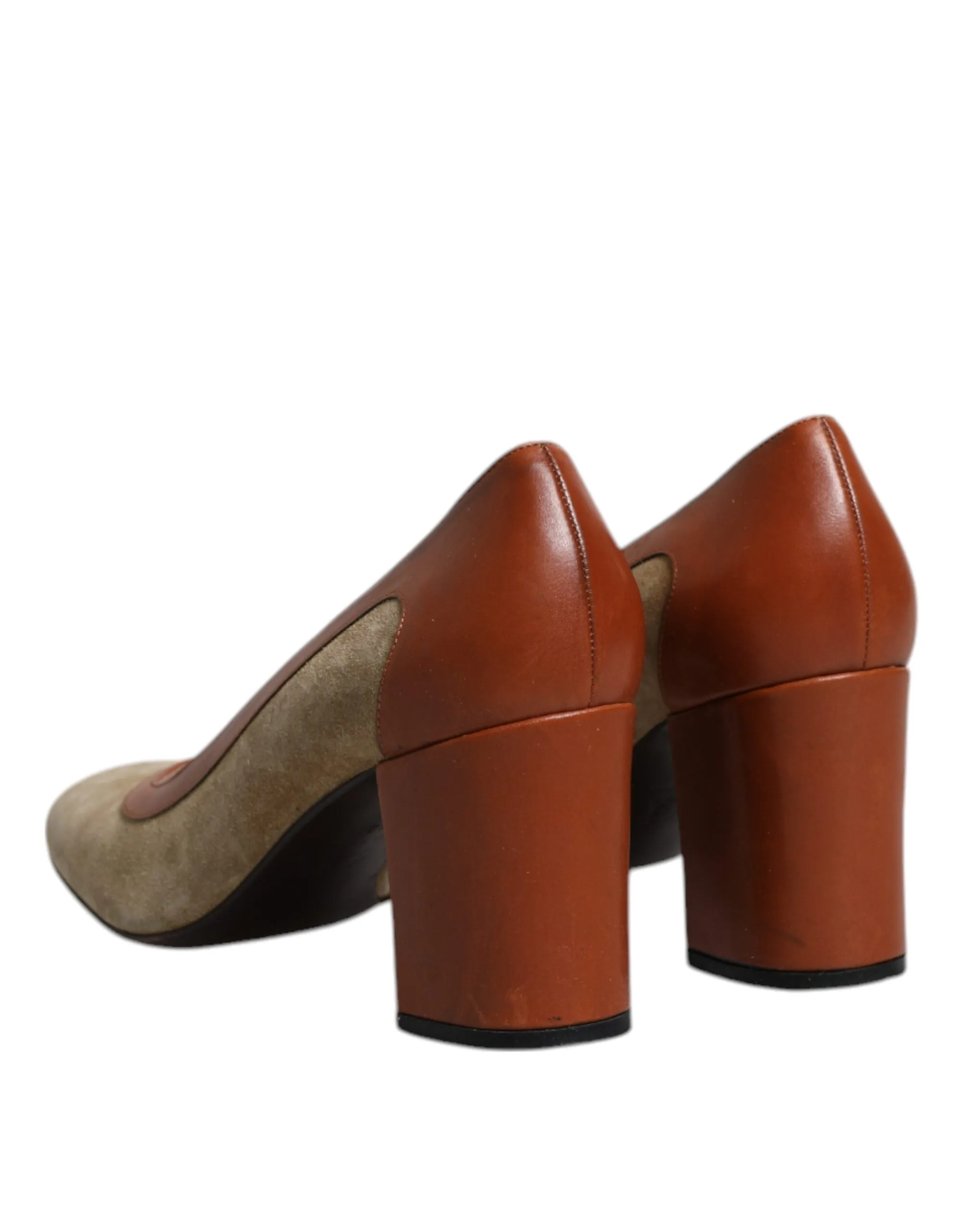 Dolce&Gabbana Women Beige Pumps 100% Leather Block High Heel Classic Shoes EU 40