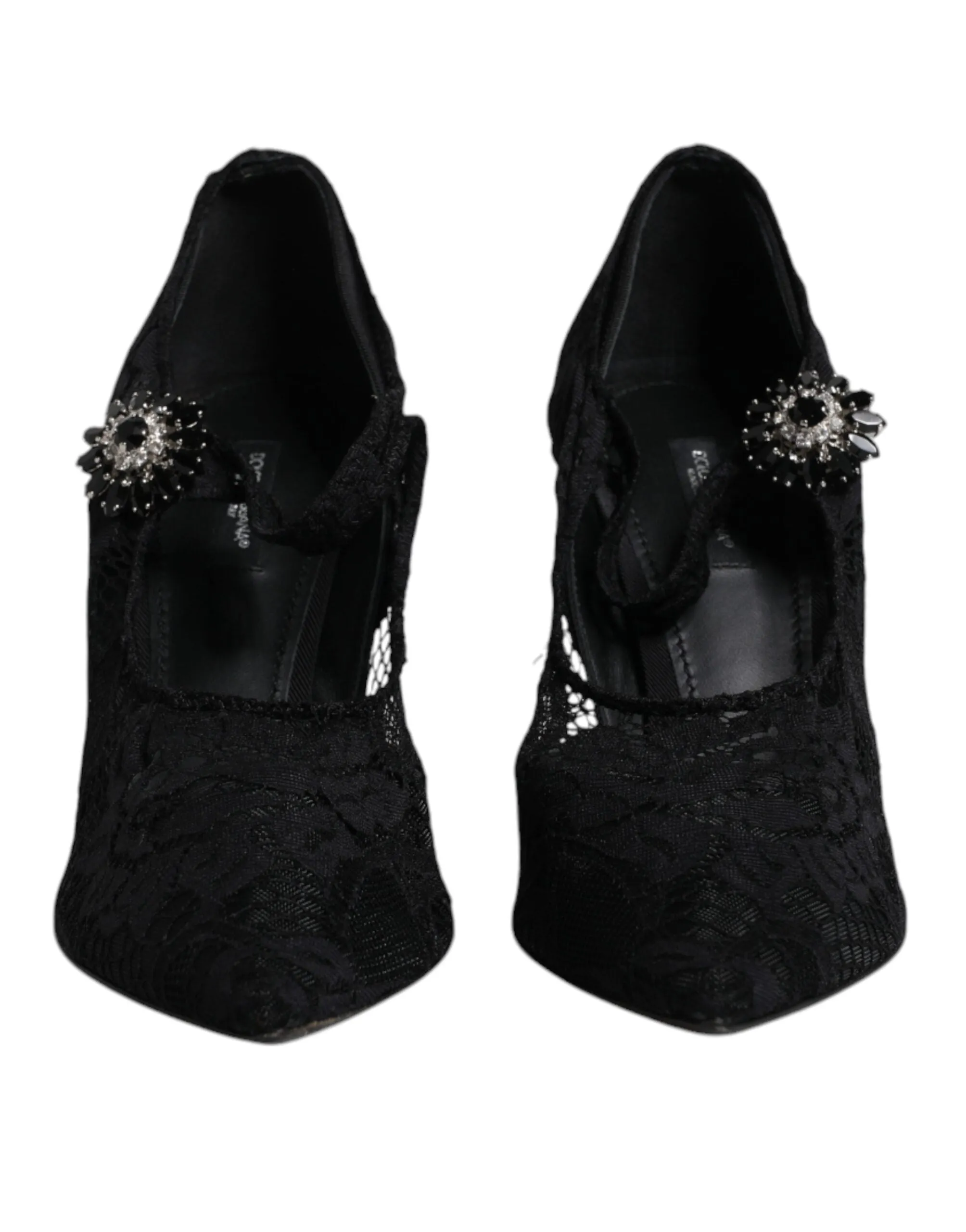 Dolce&Gabbana Women Black Pumps Nylon Floral High Heel Mary Jane Shoes EUR 39.5