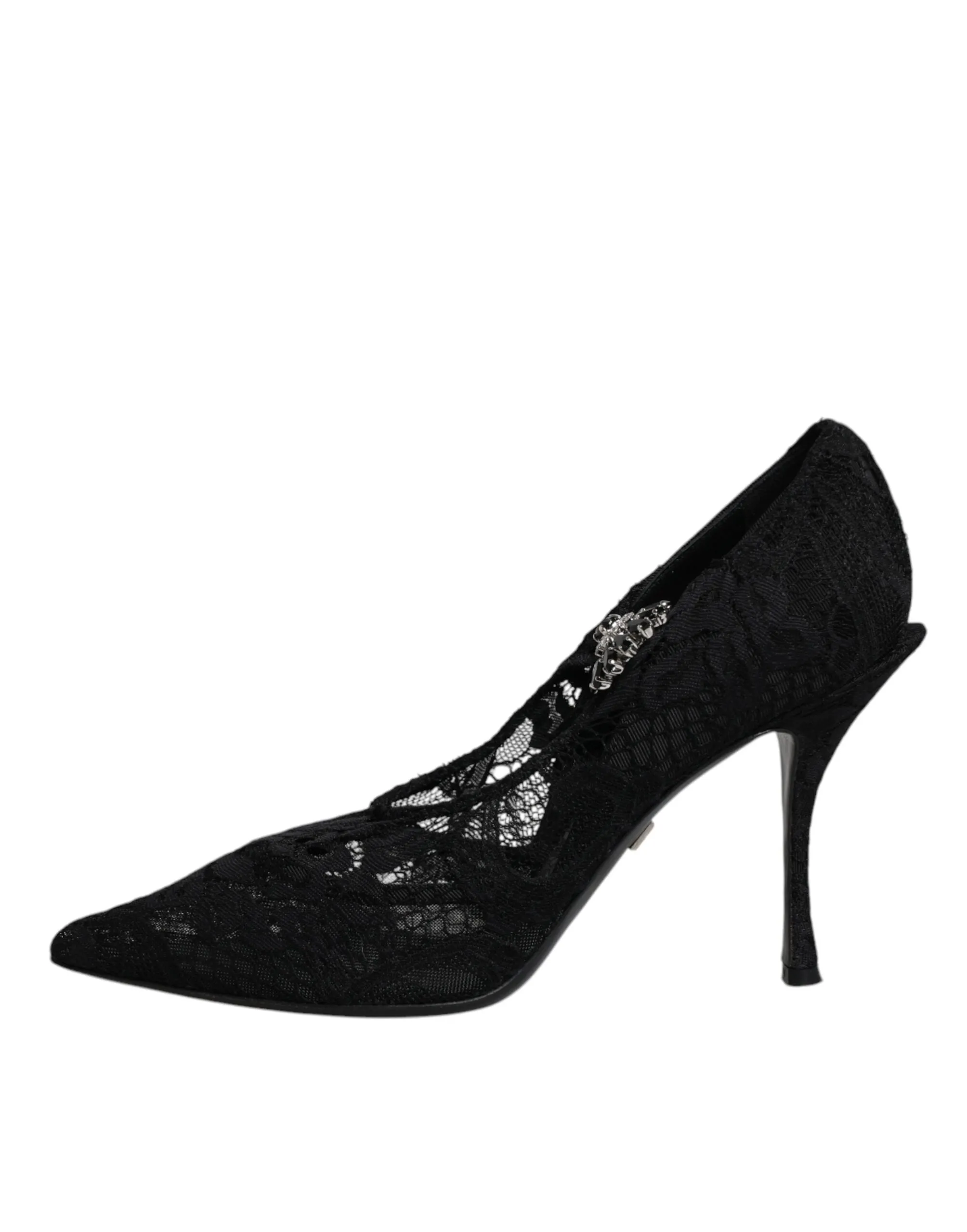 Dolce&Gabbana Women Black Pumps Nylon Floral High Heel Mary Jane Shoes EUR 39.5