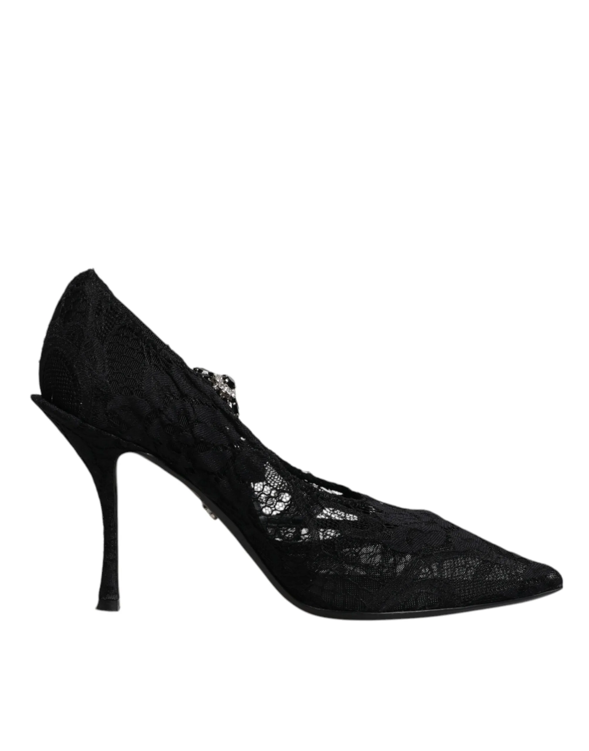 Dolce&Gabbana Women Black Pumps Nylon Floral High Heel Mary Jane Shoes EUR 39.5