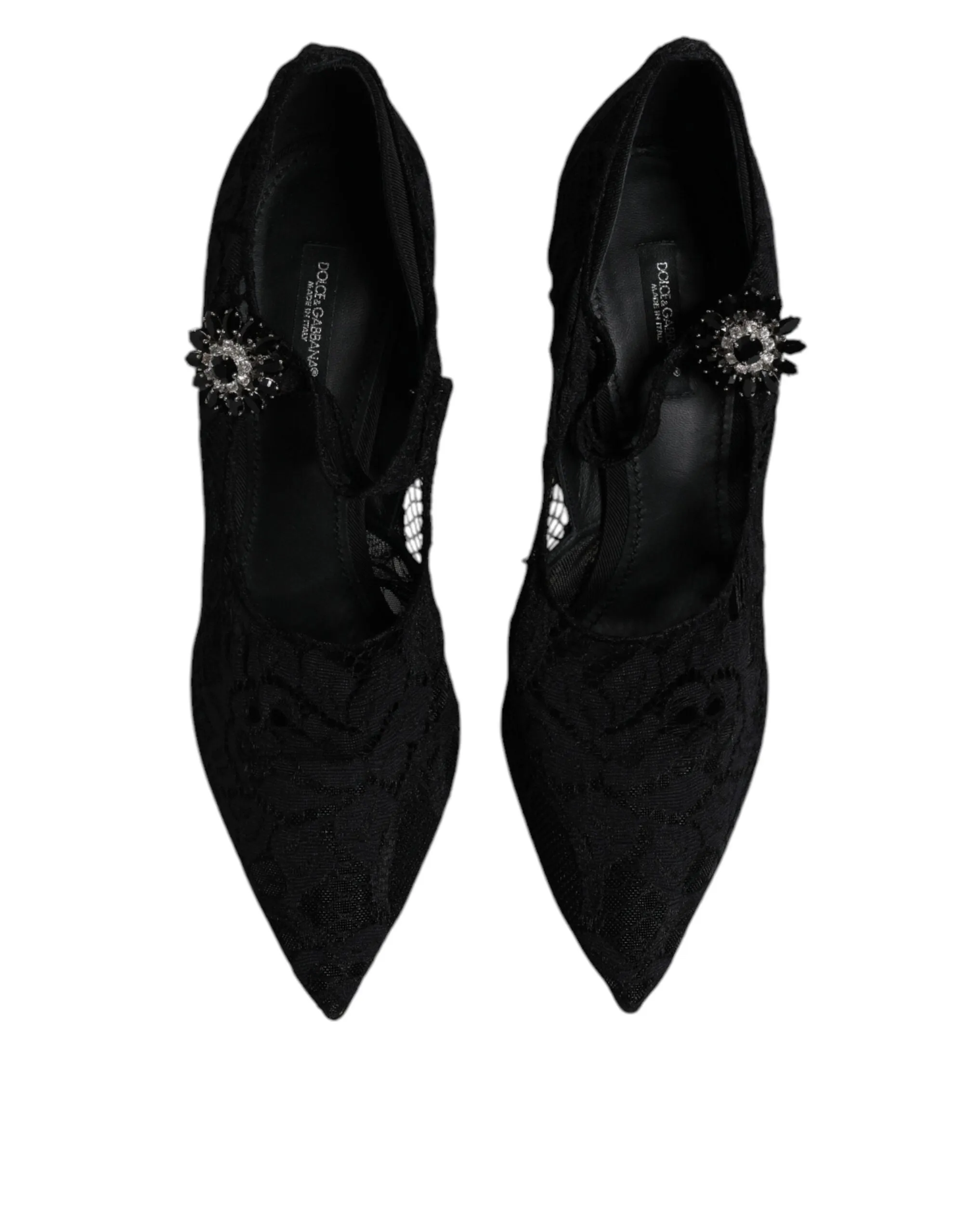 Dolce&Gabbana Women Black Pumps Nylon Floral High Heel Mary Jane Shoes EUR 39.5