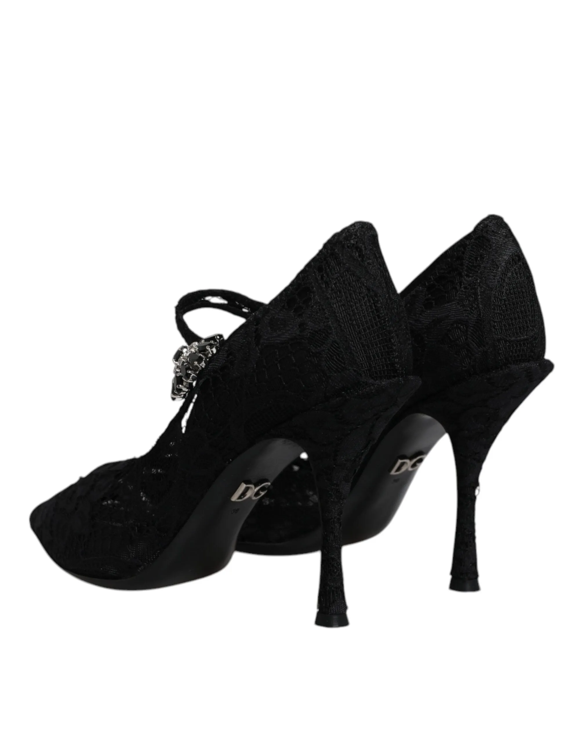 Dolce&Gabbana Women Black Pumps Nylon Floral High Heel Mary Jane Shoes Sz EUR 36