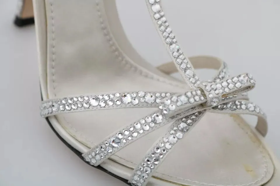 Dolce&Gabbana Women White Sandals Viscose Crystals Ankle Strap Heel Shoes EUR 40