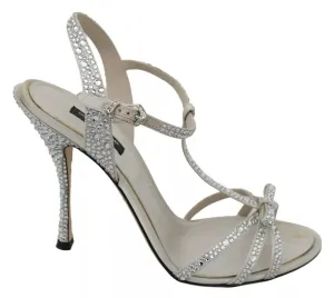 Dolce&Gabbana Women White Sandals Viscose Crystals Ankle Strap Heel Shoes EUR 40