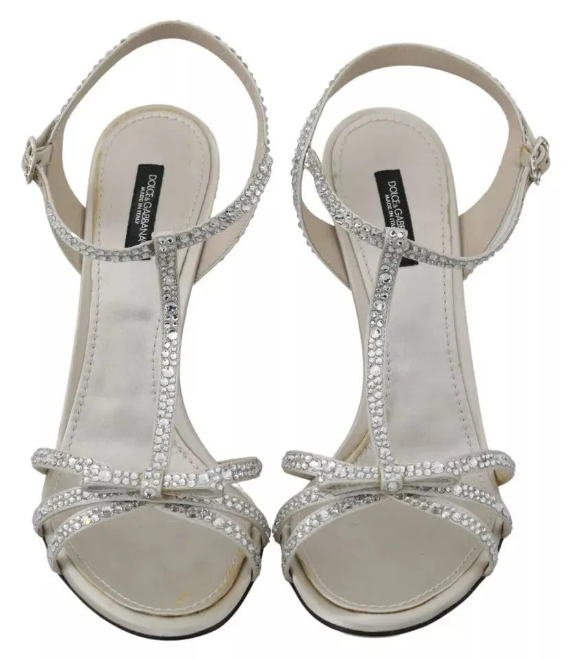 Dolce&Gabbana Women White Sandals Viscose Crystals Ankle Strap Heel Shoes EUR 40