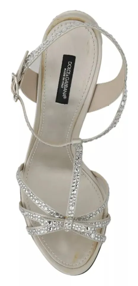 Dolce&Gabbana Women White Sandals Viscose Crystals Ankle Strap Heel Shoes EUR 40