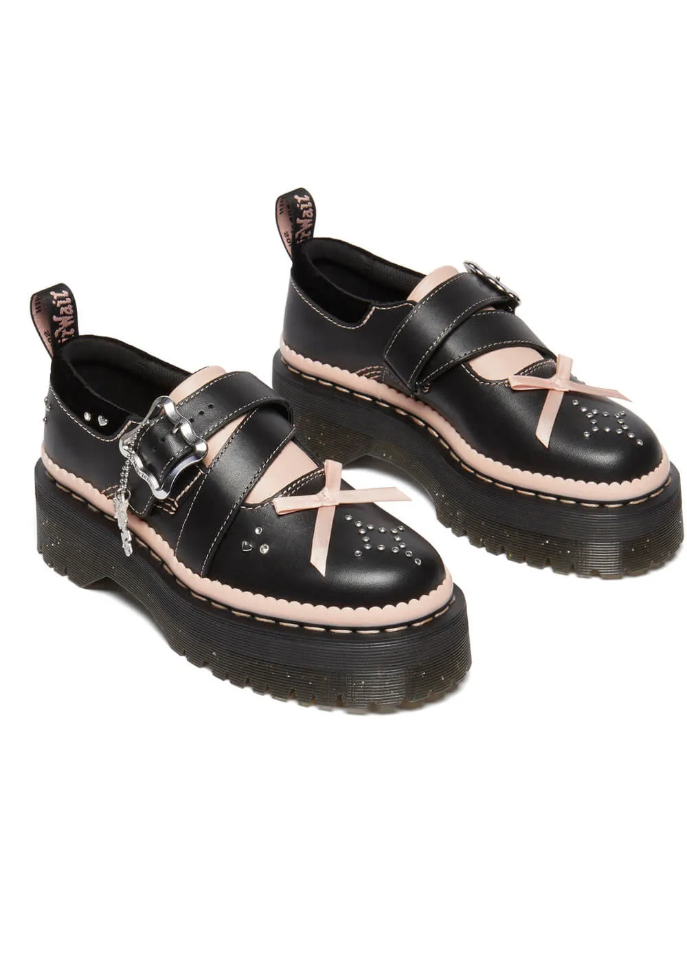 Dr. Martens Kemsley Leather Platform Shoes Black Pink
