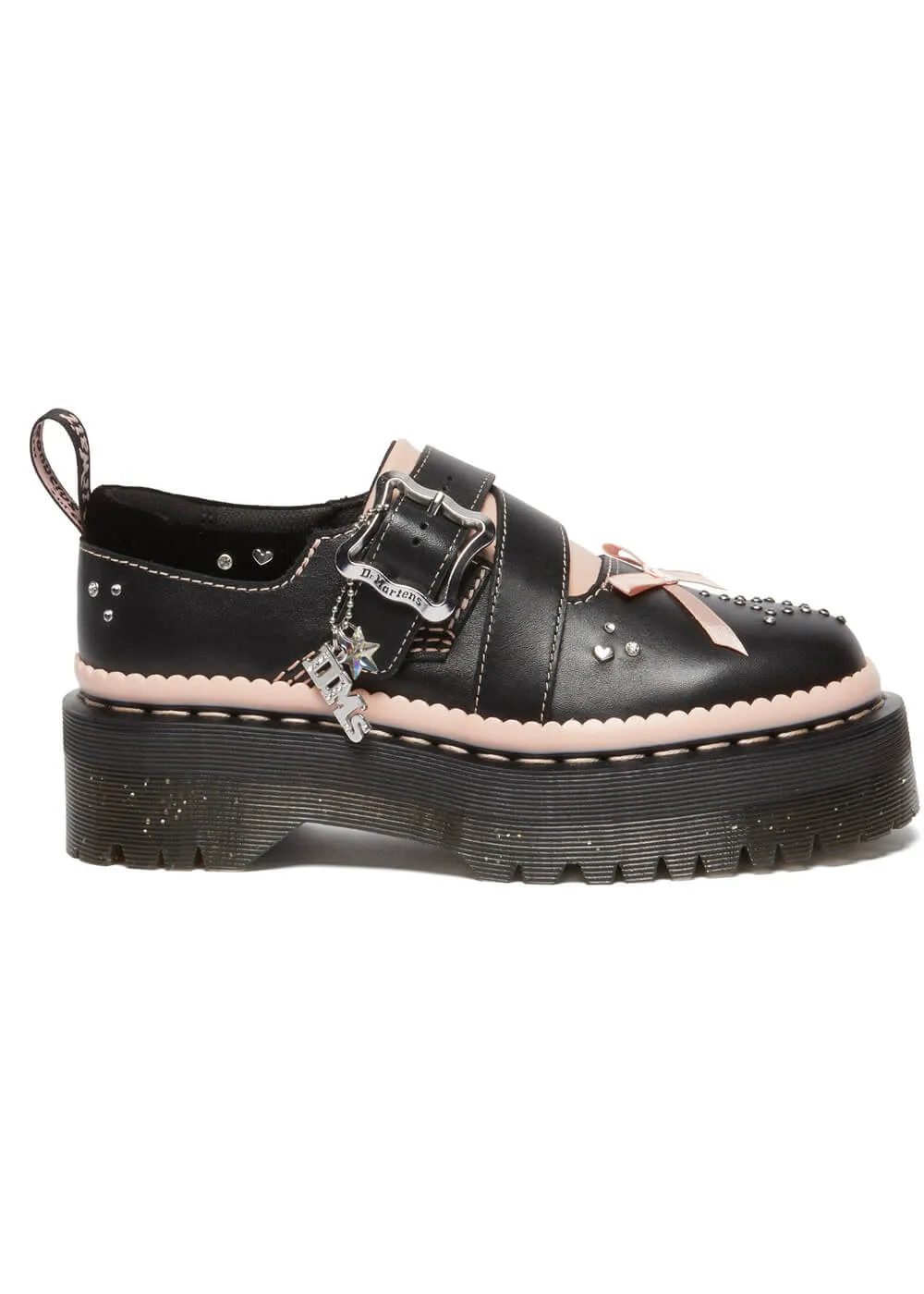 Dr. Martens Kemsley Leather Platform Shoes Black Pink