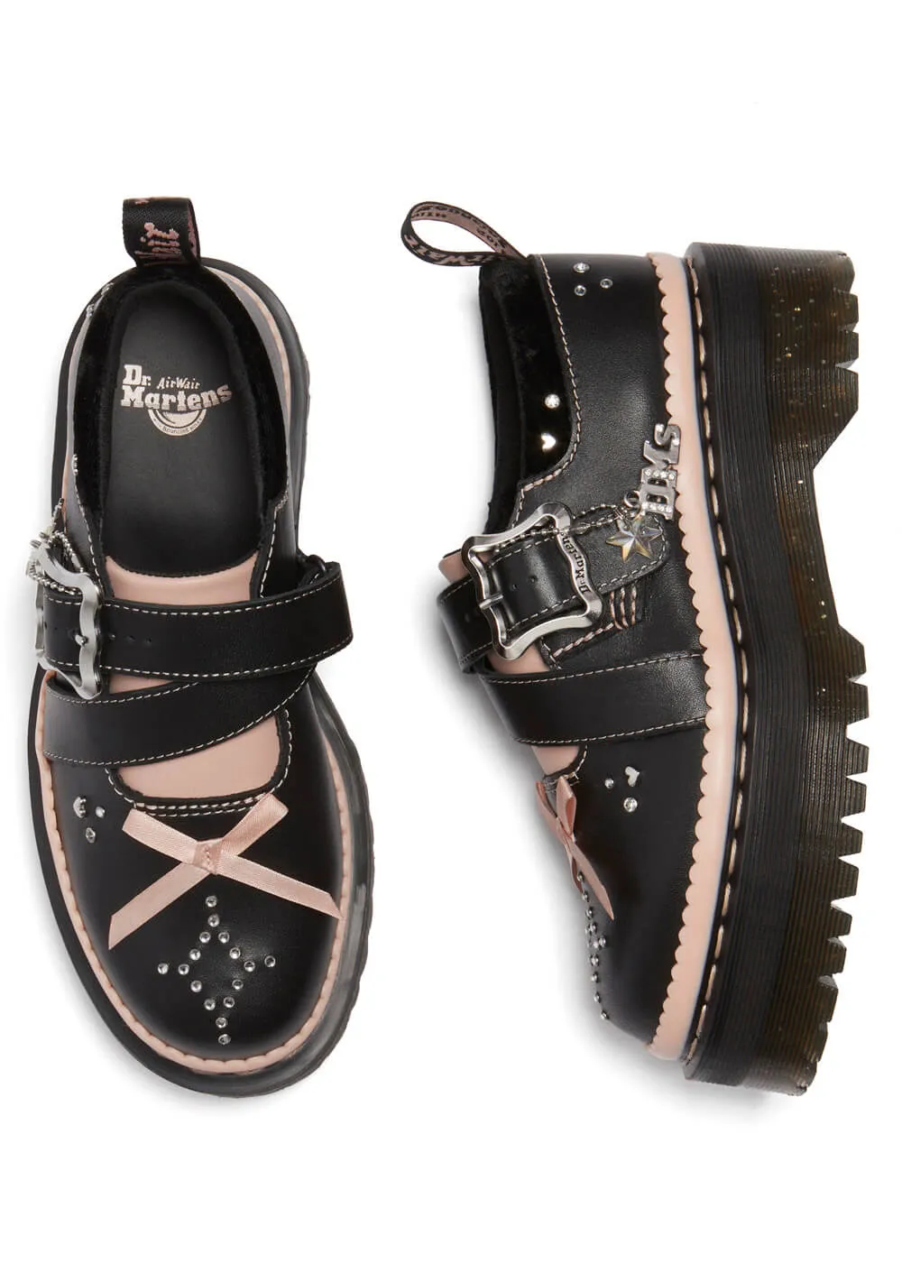 Dr. Martens Kemsley Leather Platform Shoes Black Pink