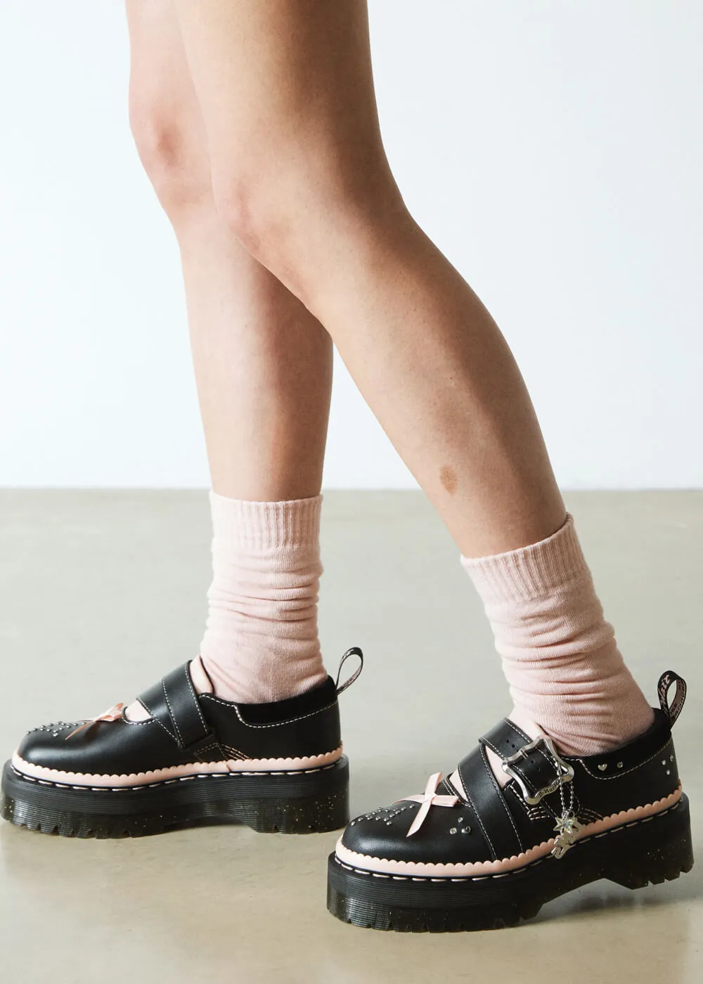 Dr. Martens Kemsley Leather Platform Shoes Black Pink