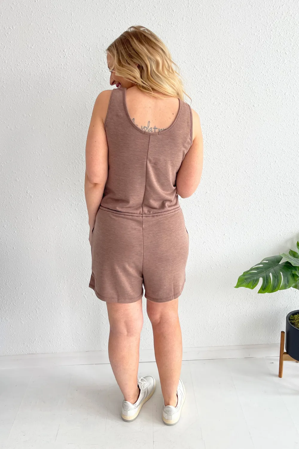 Drawstring Waist Sleeveless Romper with Side Pockets