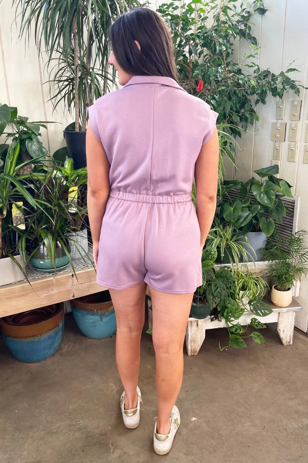 Drop Shoulder Front Zip Knit Romper with Side Pocket