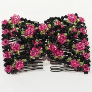 Easy Double Comb - African Butterfly with Black Beads and Colored Daisy Design