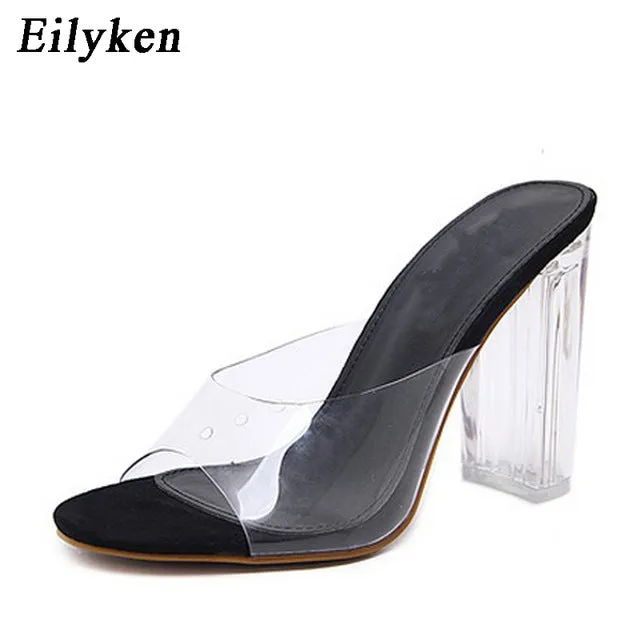 Eilyken 2018 PVC Jelly Sandals  Crystal Leopard Open Toed High Heels Women Transparent Heel Sandals Slippers Discount Pumps 11CM