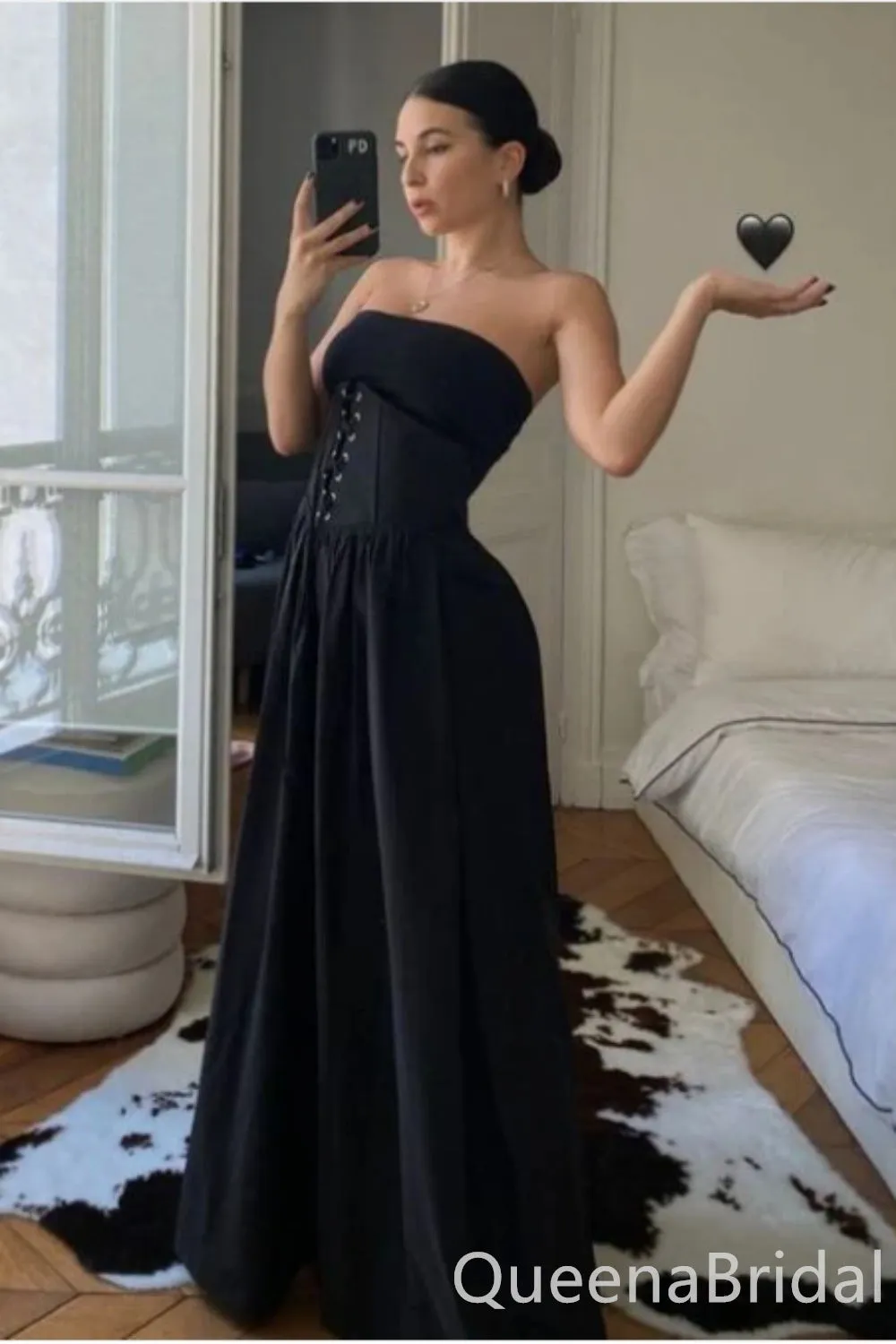 Elegant Black Strapless A-line Long Prom Dress Online ,WGP1673