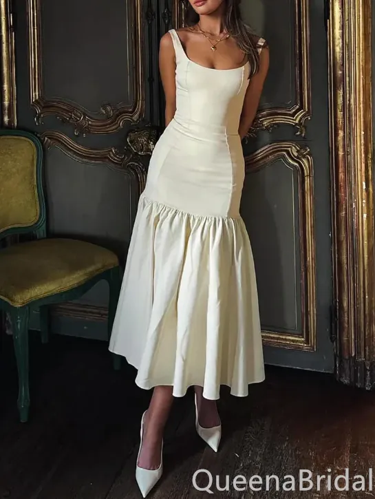 Elegant Ivory Square A-line Long Party Dress Prom Dresses ,WGP1772