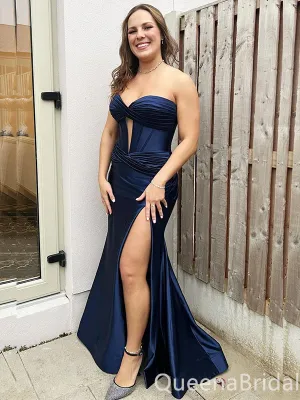 Elegant Strapless Sweetheart Mermaid Side Slit Party Dress Long Prom Dresses to Impress ,WGP1684