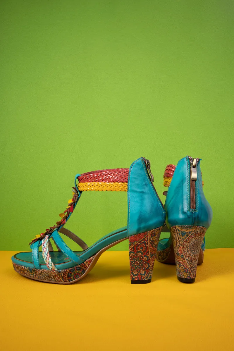 Eliana Daisy Applique Braided Strap Leather Sandal