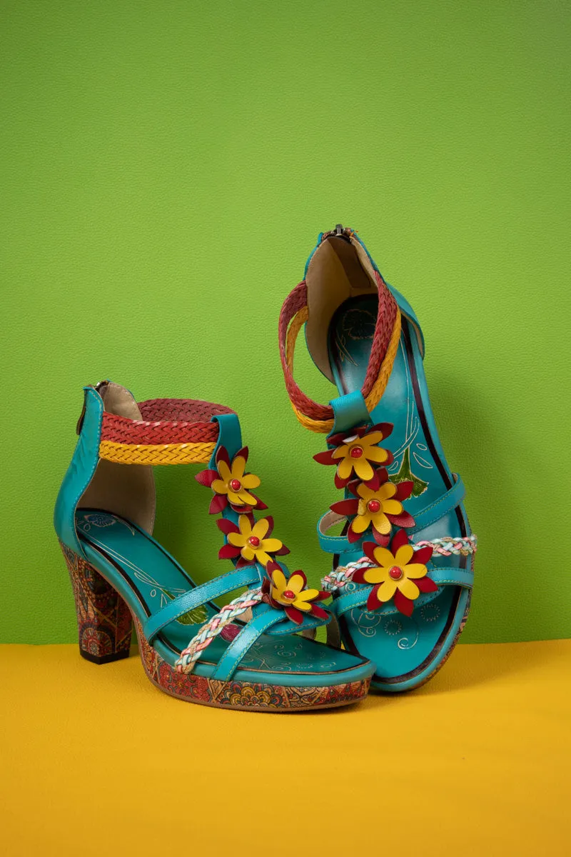 Eliana Daisy Applique Braided Strap Leather Sandal