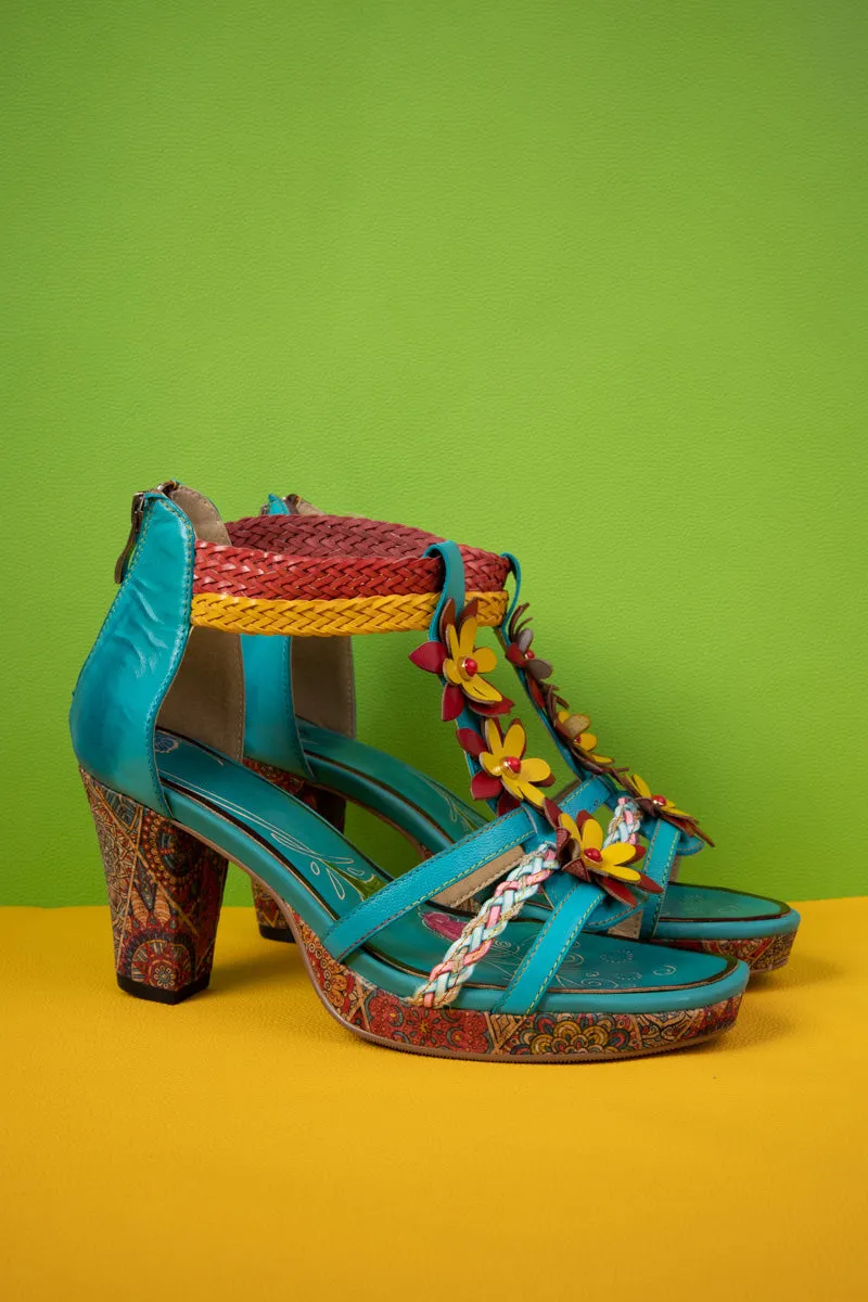 Eliana Daisy Applique Braided Strap Leather Sandal