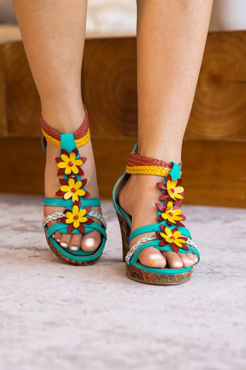 Eliana Daisy Applique Braided Strap Leather Sandal