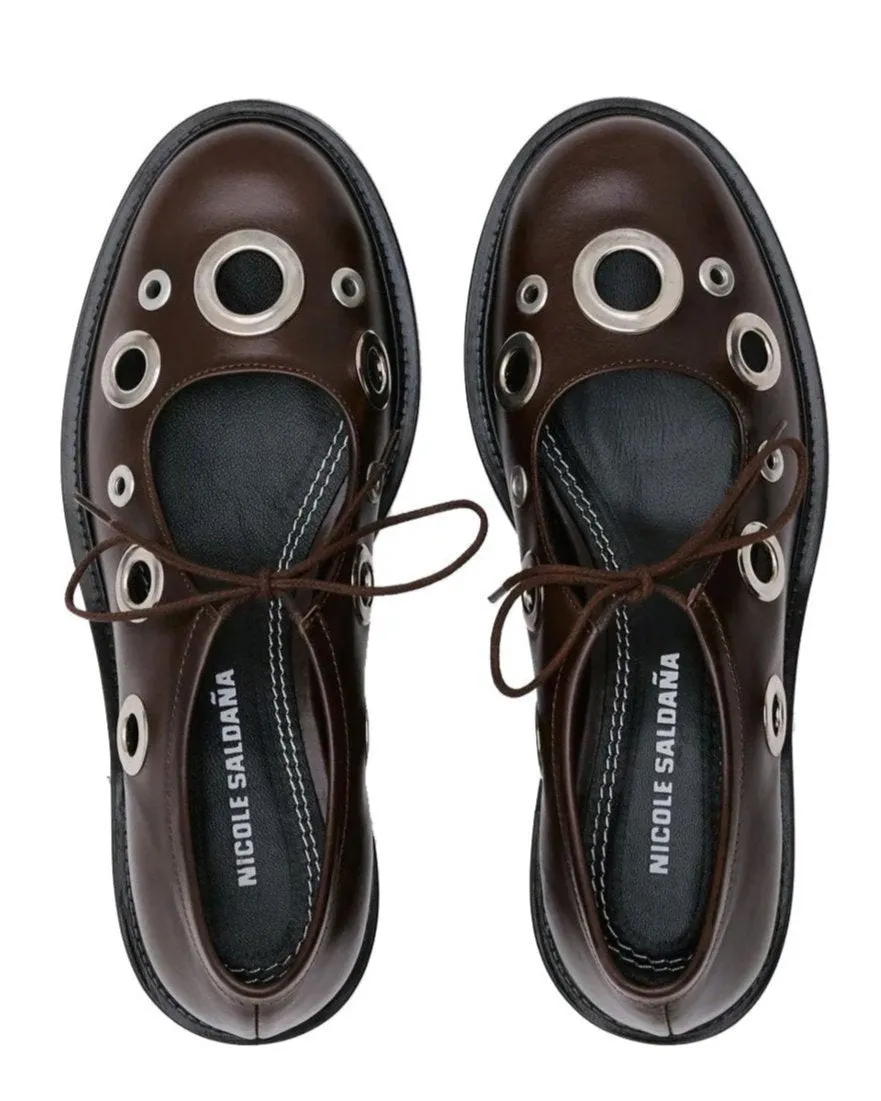 fabiana eyelet / dark brown napa