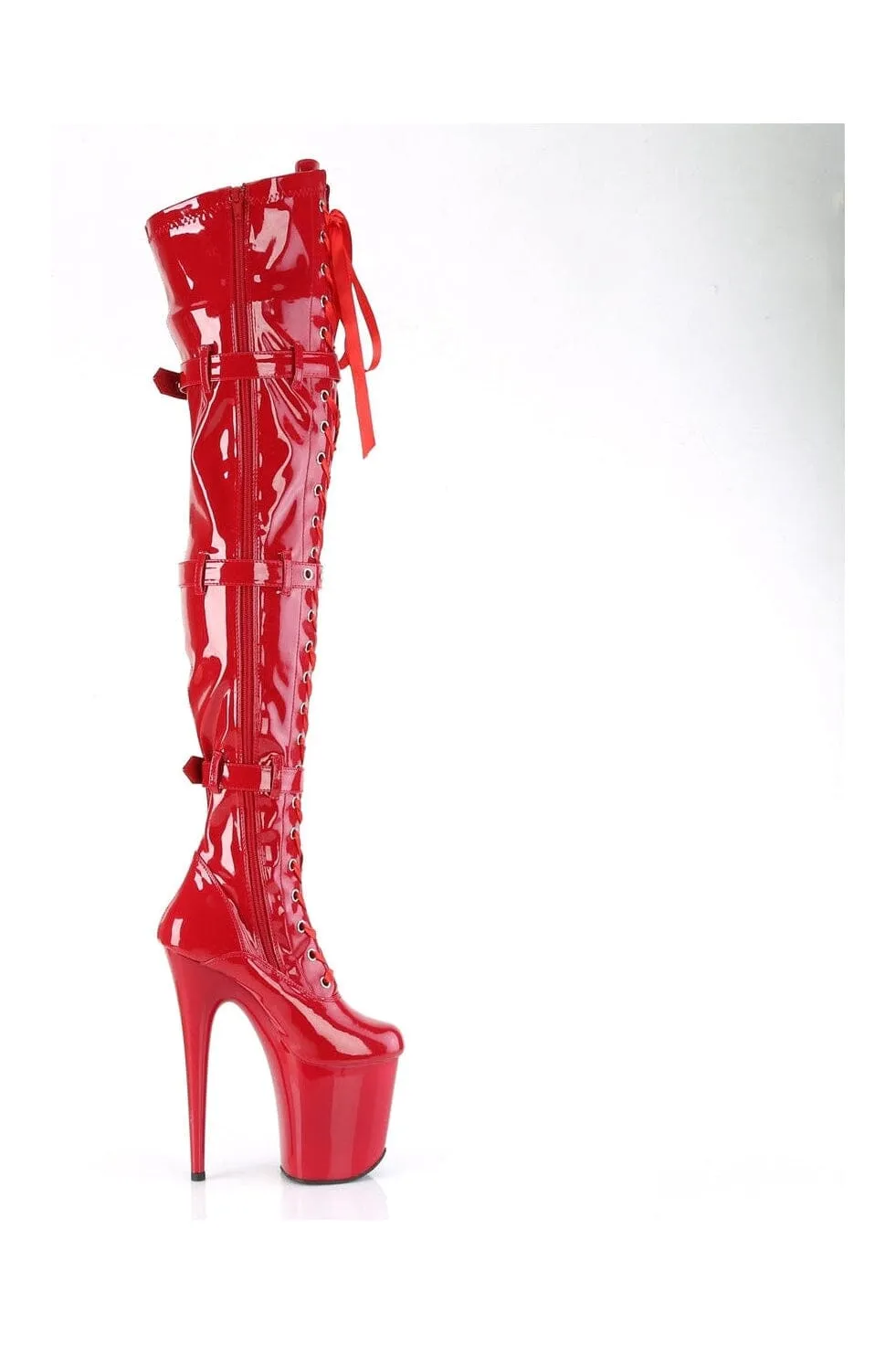 FLAMINGO-3028 Red Patent Thigh Boot