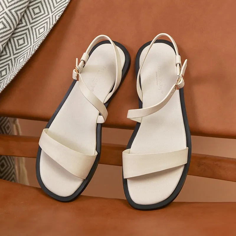 Flat Sandals Women Genuine Calf Leather Gladiator Lady Summer Strap Casual Shoes for Female Handmade