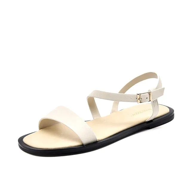 Flat Sandals Women Genuine Calf Leather Gladiator Lady Summer Strap Casual Shoes for Female Handmade