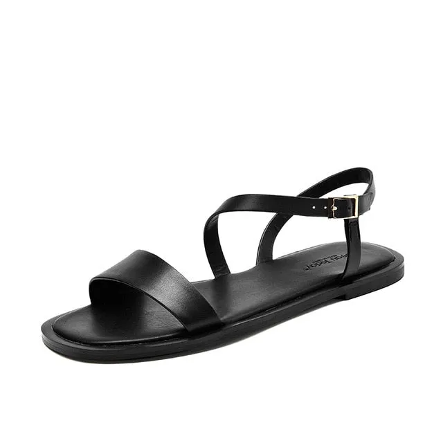 Flat Sandals Women Genuine Calf Leather Gladiator Lady Summer Strap Casual Shoes for Female Handmade