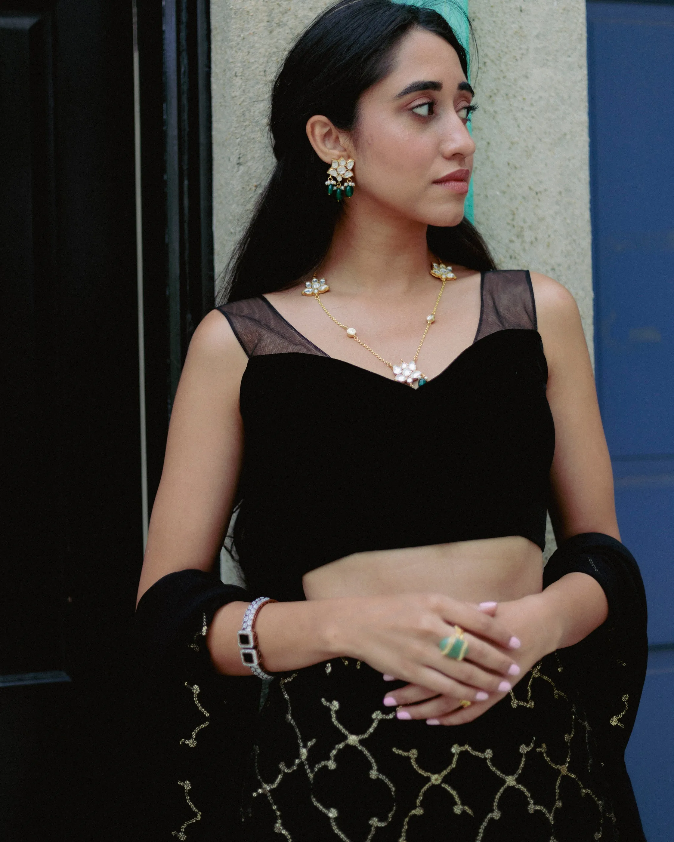 Floral Long Green Necklace