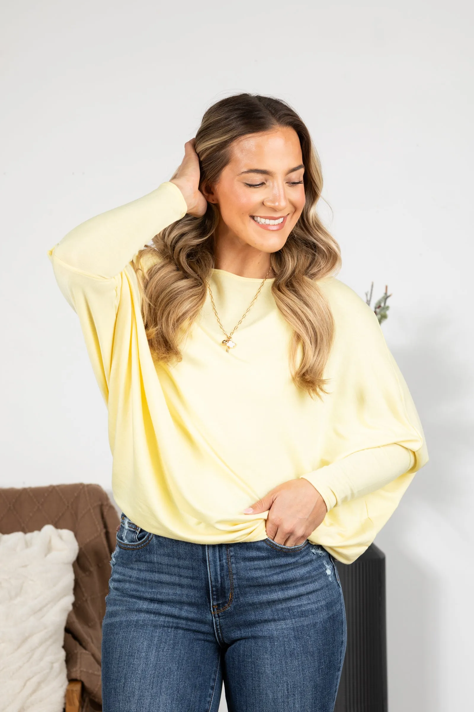 French Terry Dolman Sleeve Knit Top