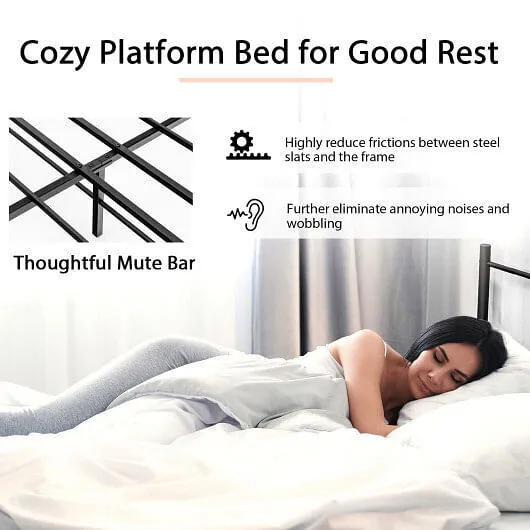 Full/Queen Size Platform Bed Frame with High Headboard-Queen Size - Color: Black