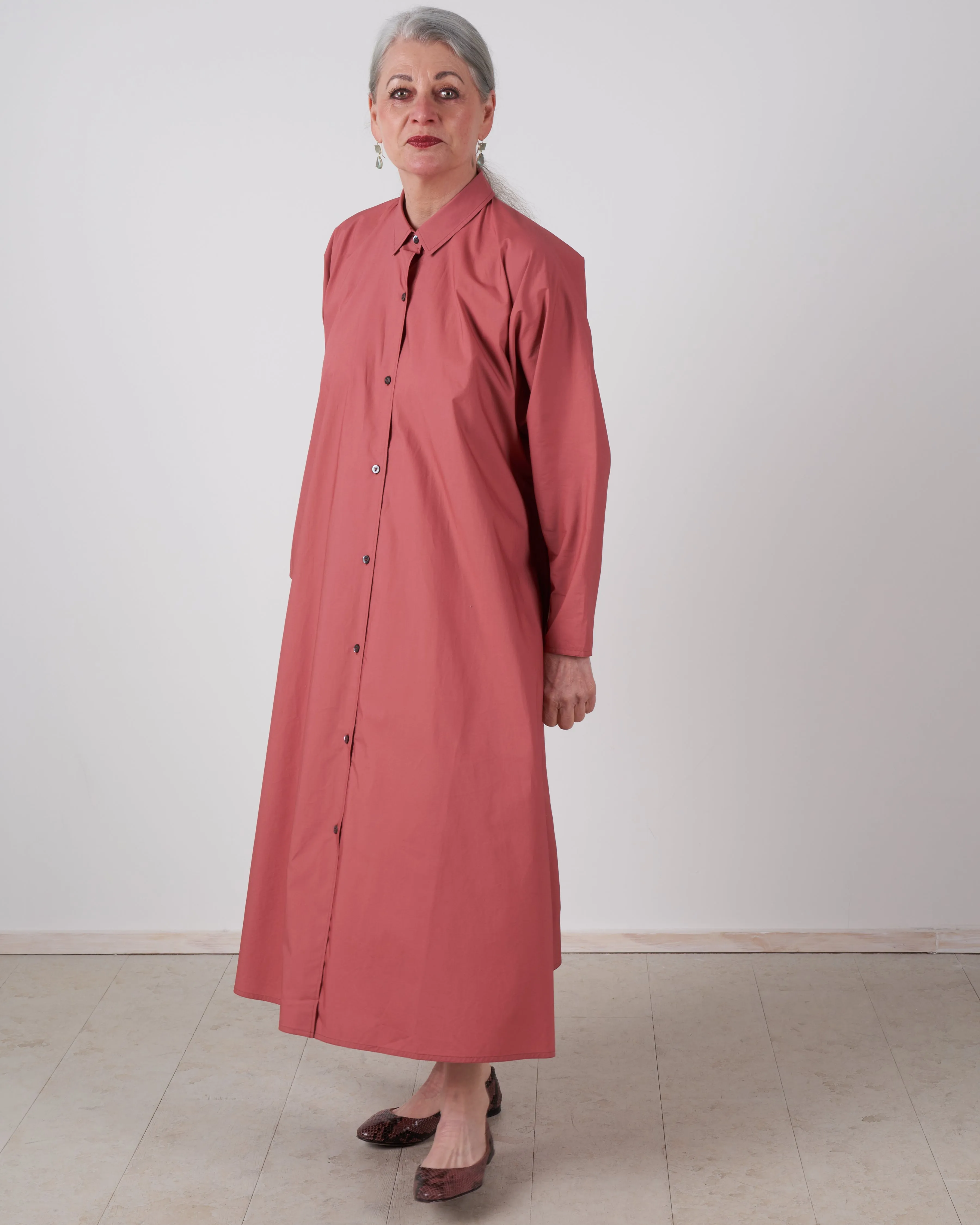 fully buttoned shirt dress - terracotta