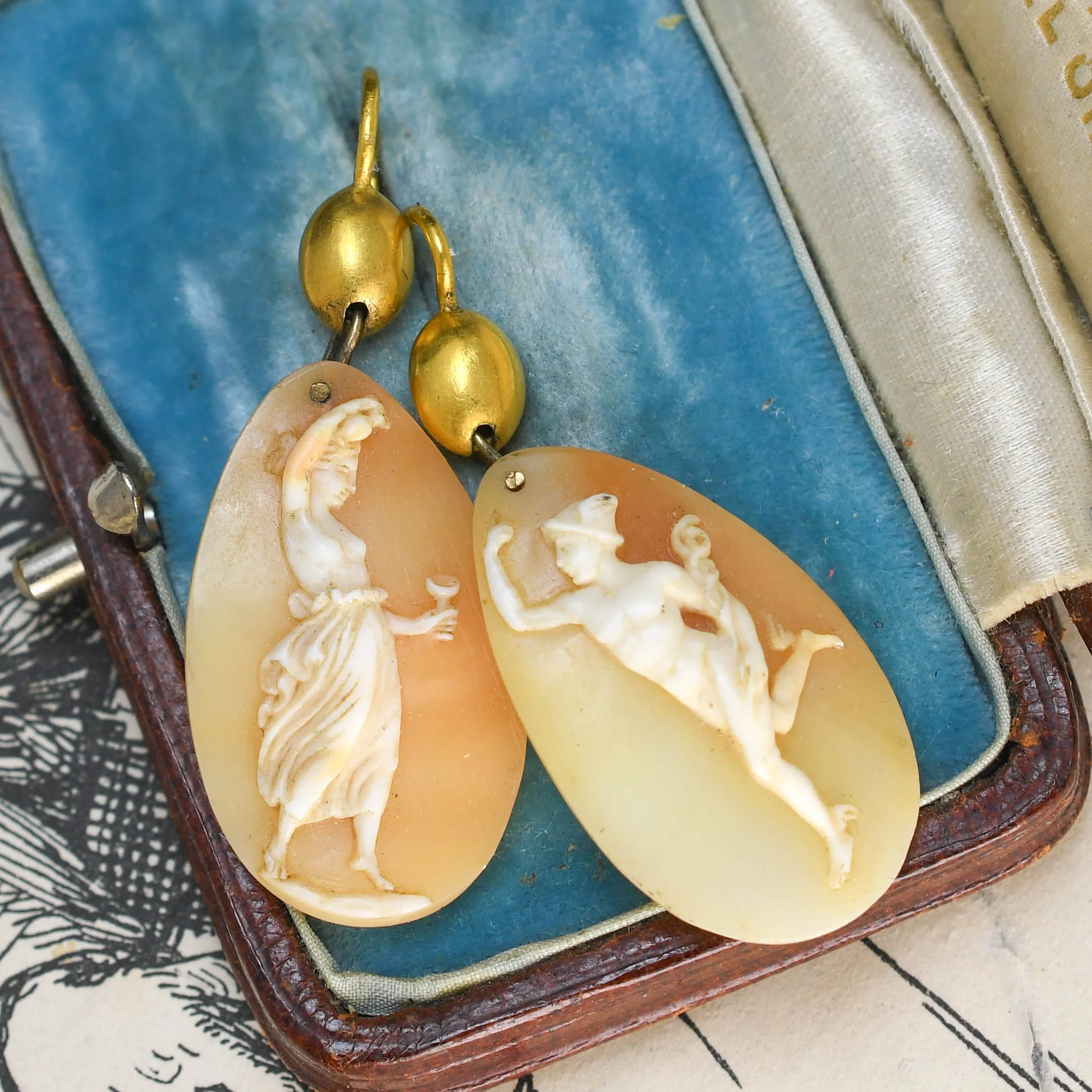Georgian "Hebe & Hermes" Shell Cameo Earrings