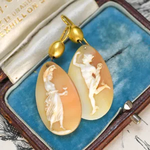 Georgian "Hebe & Hermes" Shell Cameo Earrings