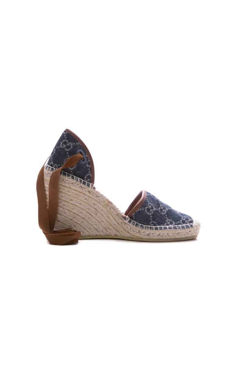 GG Denim Espadrille Wedges - Size 36