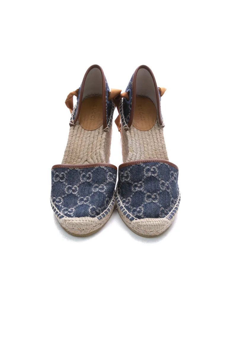 GG Denim Espadrille Wedges - Size 36