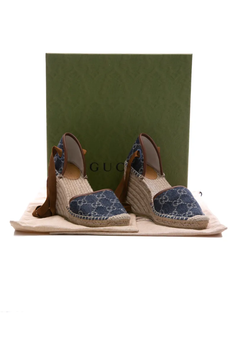 GG Denim Espadrille Wedges - Size 36