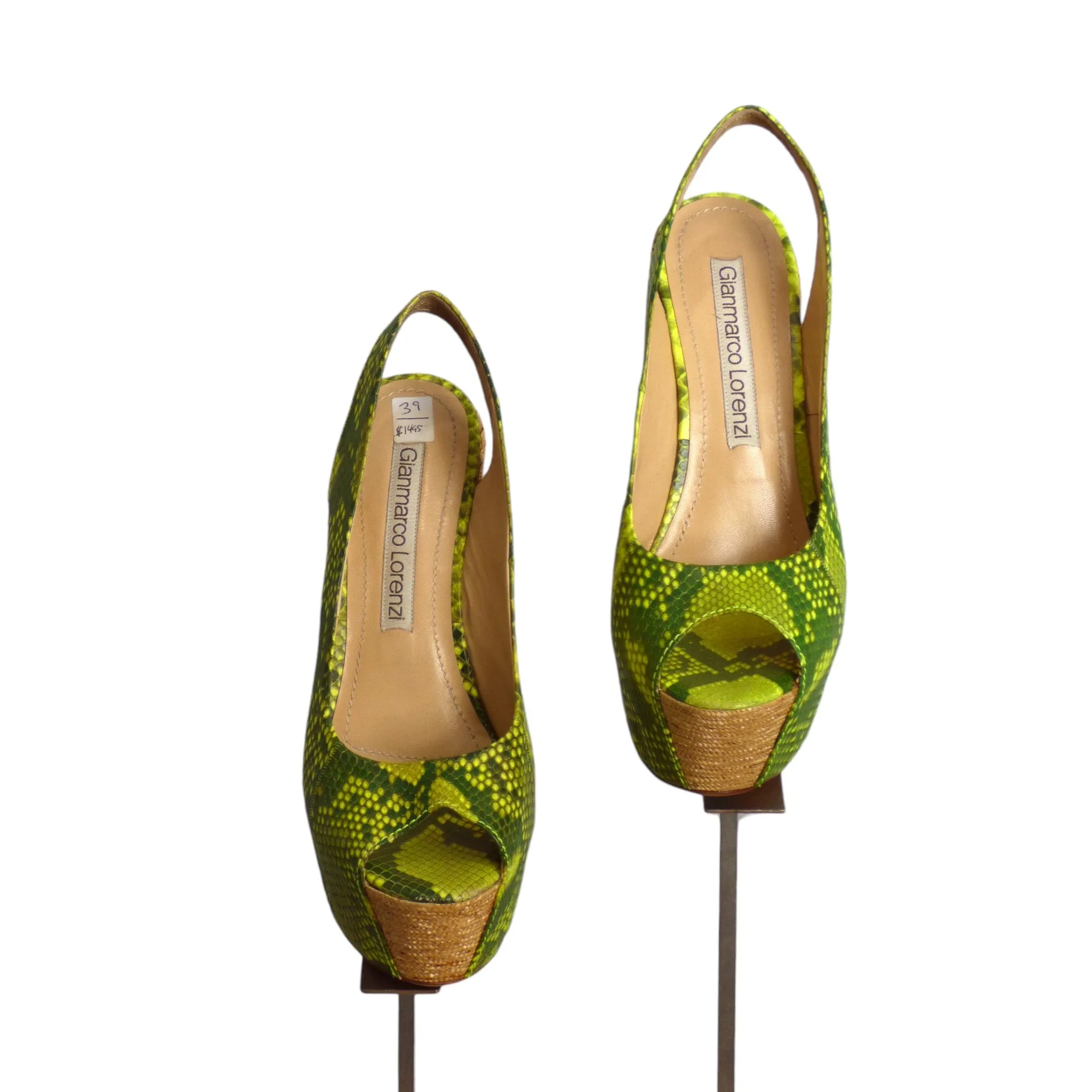 GIANMARCO LORENZI- NIB Green Python Sling Wedges, Size 39