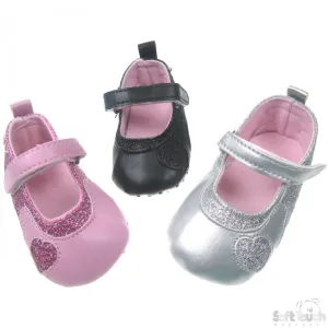 Girls PU Shoes W/Glitter Heart (B1513)