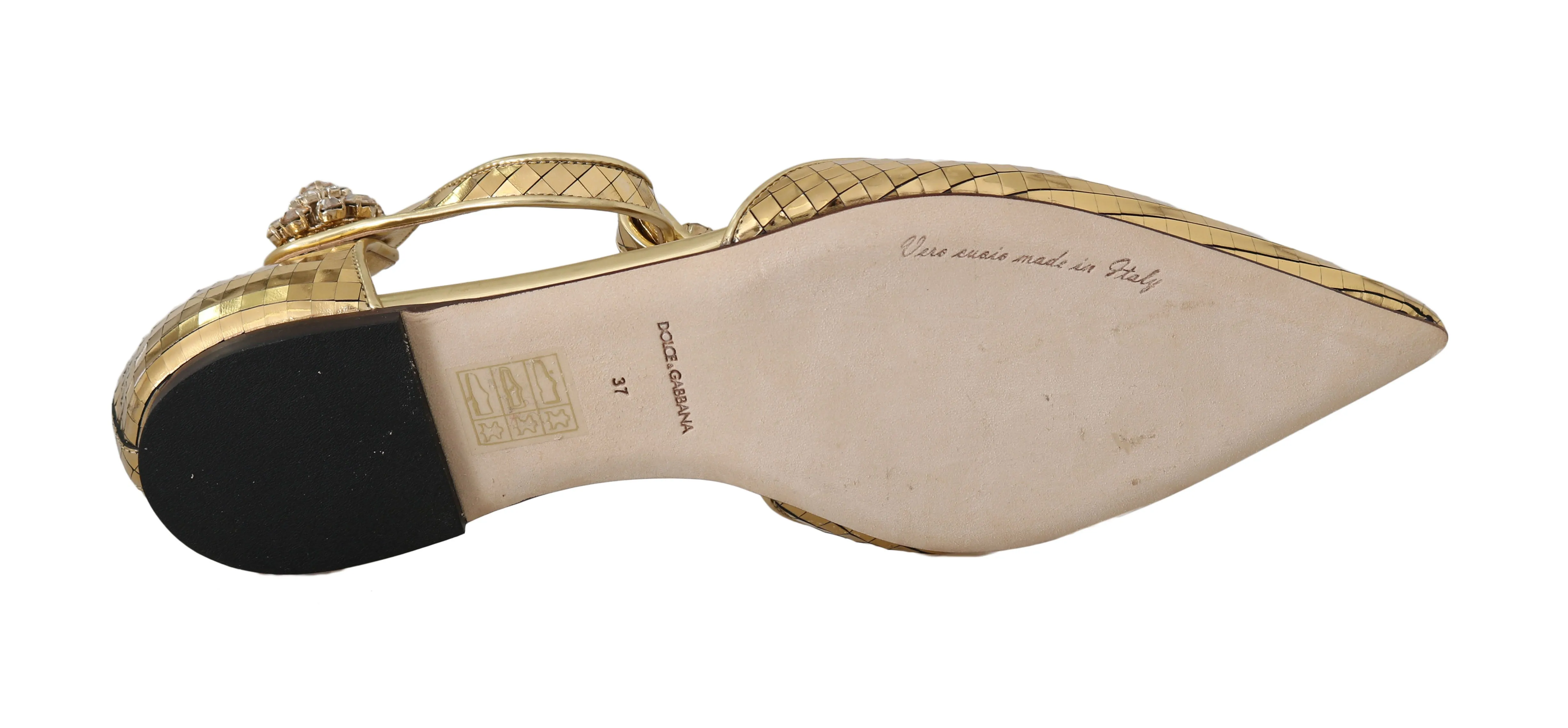 Gold Leather Crystal Ballerina T-strap