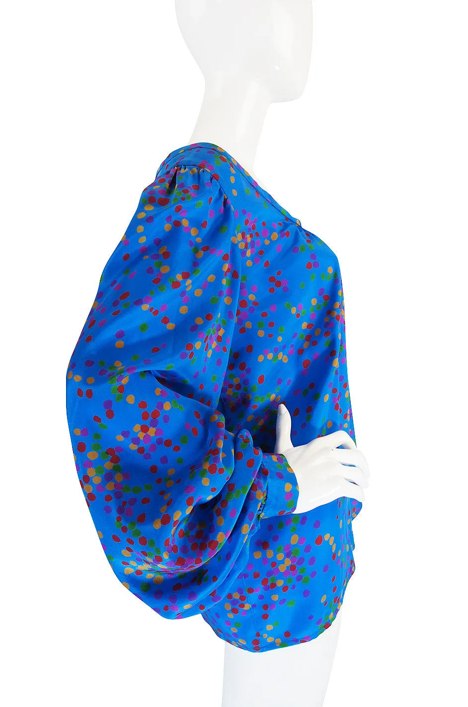 Gorgeous 1970s Yves Saint Laurent Silk Dot Top