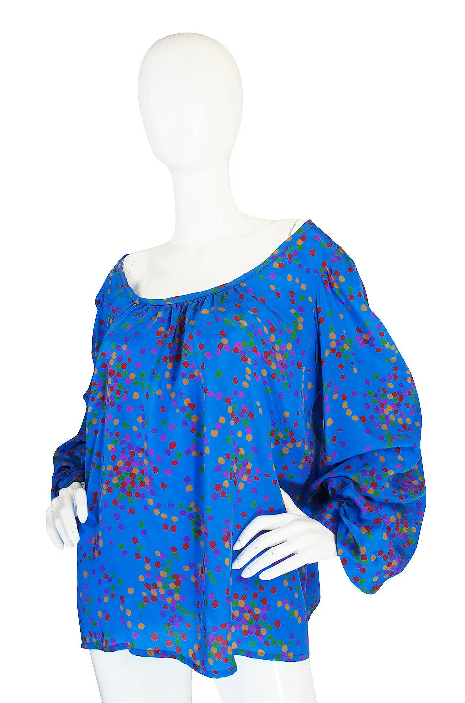Gorgeous 1970s Yves Saint Laurent Silk Dot Top