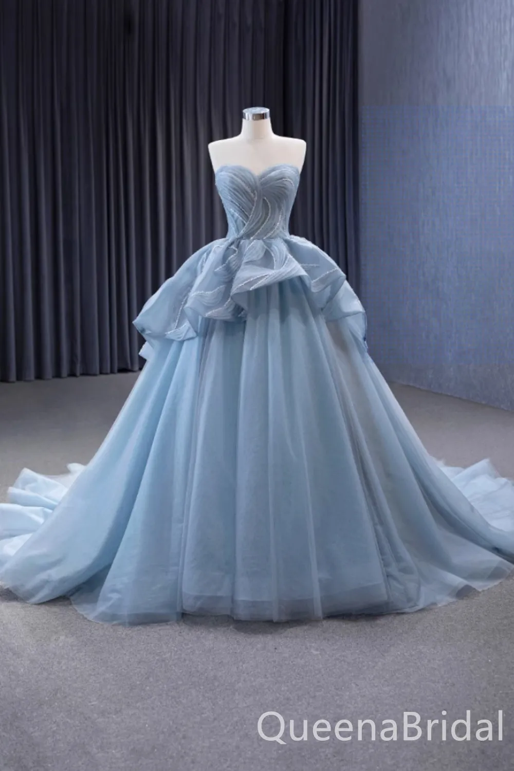 Gorgeous Blue Strapless A-line Sweetheart Lace up Back Ball Gown Party Dress Long Prom Dresses to Impress ,WGP1468