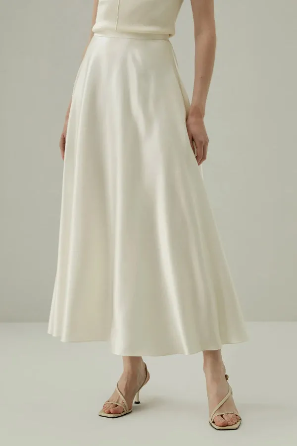 Gorgeous Elements Satin High Rise Pocketed Umbrella Maxi Skirt