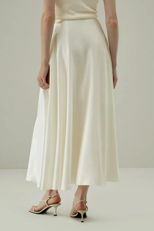 Gorgeous Elements Satin High Rise Pocketed Umbrella Maxi Skirt