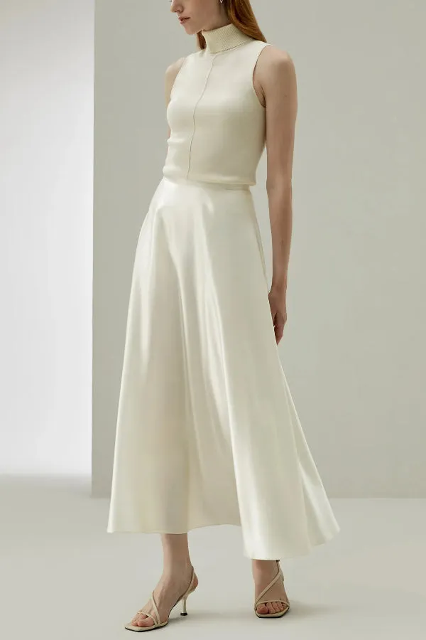 Gorgeous Elements Satin High Rise Pocketed Umbrella Maxi Skirt
