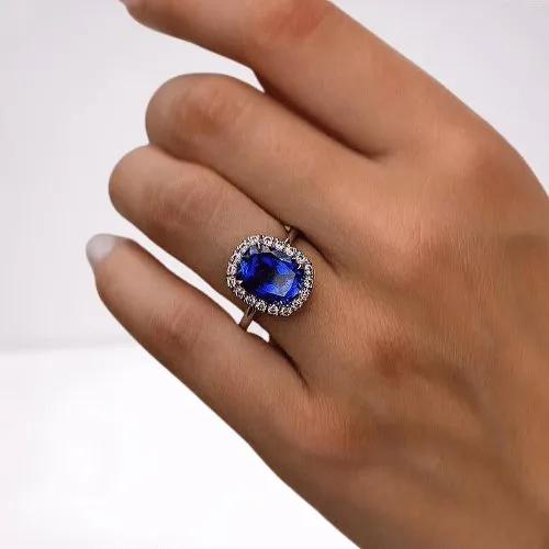 Gorgeous Halo Cushion Cut Blue Sapphire Engagement